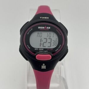 Timex Ironman Triathlon Watch Women 34mm Black Pink Indiglo 10 Lap-‎ New Battery